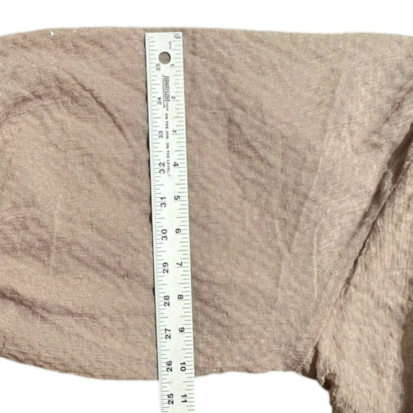 H&M Beige Shift Dress Balloon Sleeve Lined Crepe Chiffon V-neck Short sz M - Picture 7 of 9